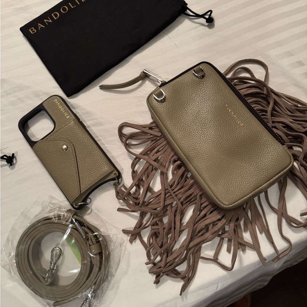 Bandolier Greige Hailey Crossbody Phone Case with Fringe Pouch